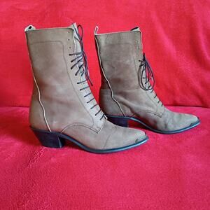 Rare Vintage Acme Suede Boots With Steel Tip Women Size 8.5 Brown Tan Western